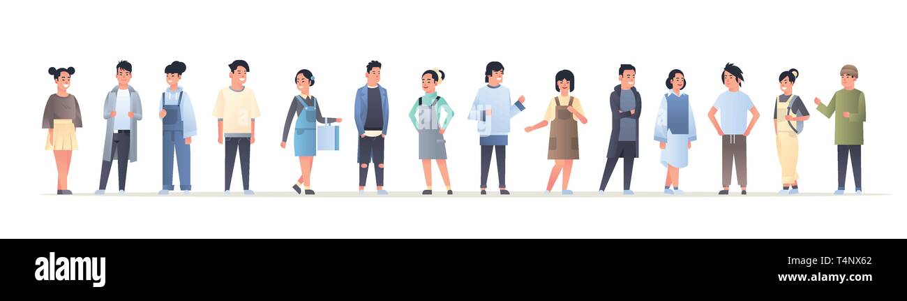 Los jóvenes hombres asiáticos grupo de mujeres vistiendo ropa casual feliz chicas chicos atractivos juntos chino o japonés femenino masculino personajes de dibujos animados Imagen Vector de stock - Alamy Los jóvenes hombres asiáticos grupo de mujeres vistiendo ropa casual feliz chicas chicos atractivos juntos chino o japonés femenino masculino personajes de dibujos animados Imagen Vector de stock - Alamy