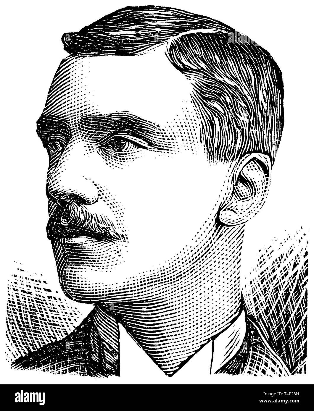 1889 Grabado de ciclista F. W. Allard, más tarde fundador del ciclo Allard Co. Foto de stock