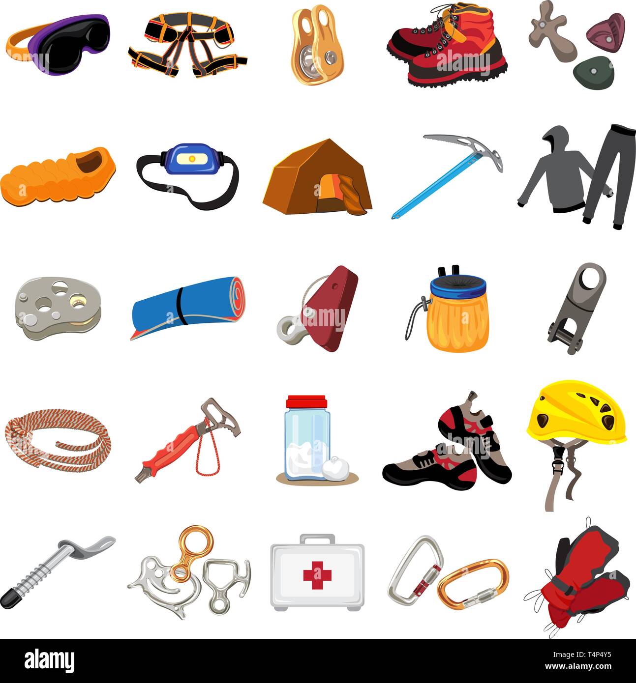 Montañismo equipo conjunto de iconos. Cartoon juego de equipos de alpinismo  y escalada vector iconos para diseño web Imagen Vector de stock - Alamy