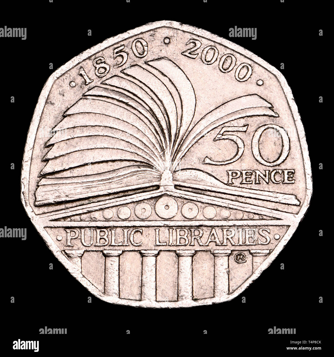 Británico 50p moneda conmemorativa. Las bibliotecas británicas - 2000 Foto de stock