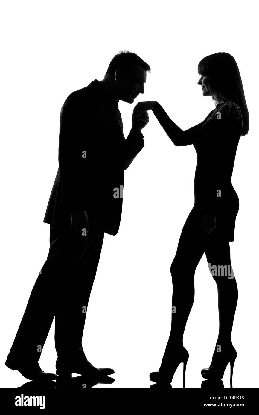 Silueta de hombre y mujer besándose Imágenes de stock en blanco y negro