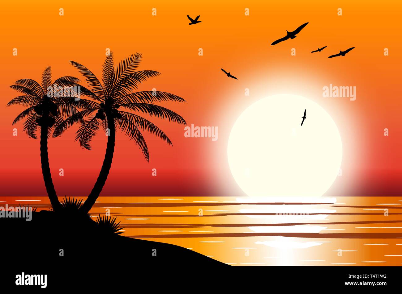 Playa Atardecer Dibujo Animado