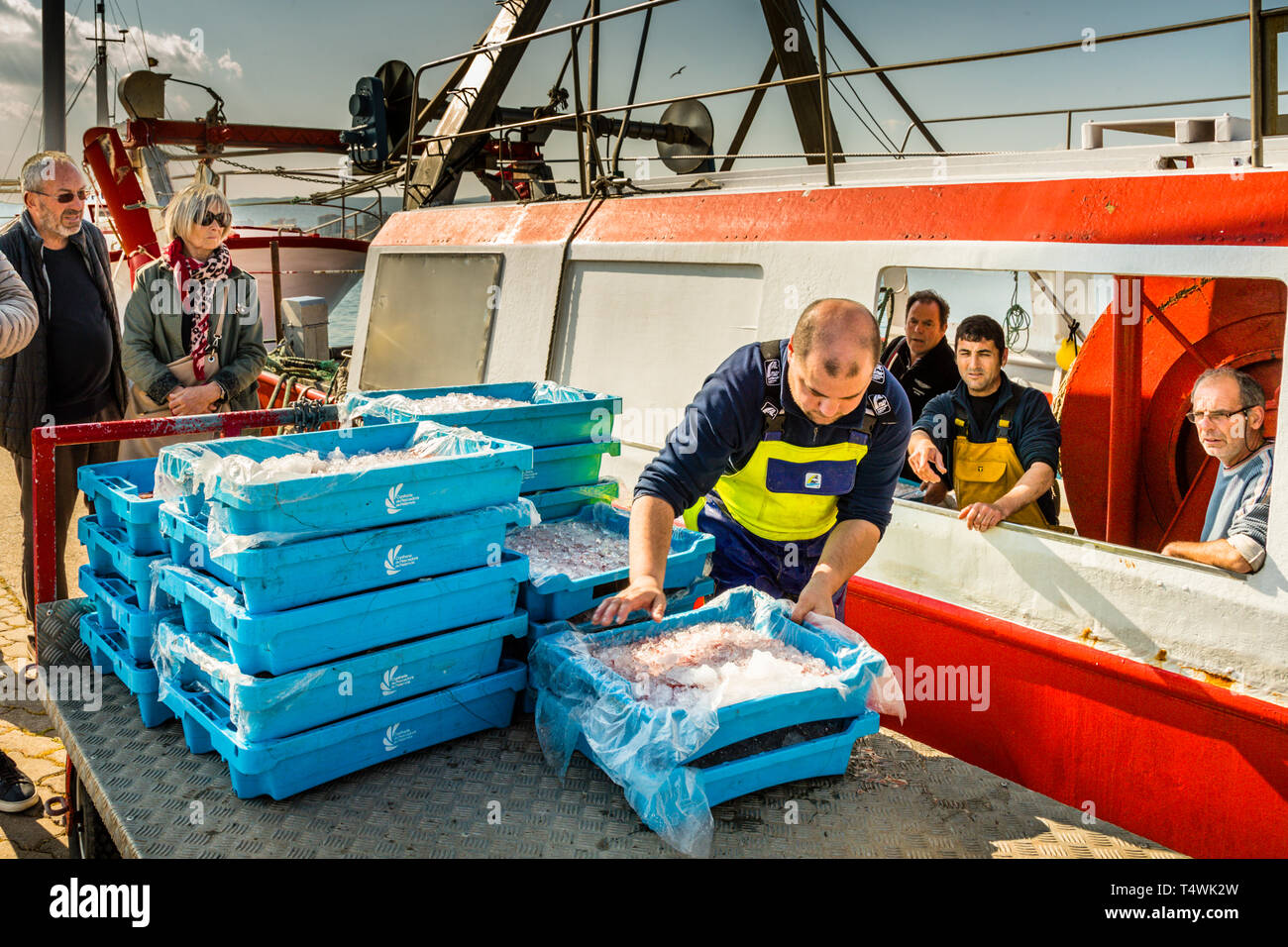 Fisherman descargar gambas frescas de Palamós, España Fotografía de stock -  Alamy