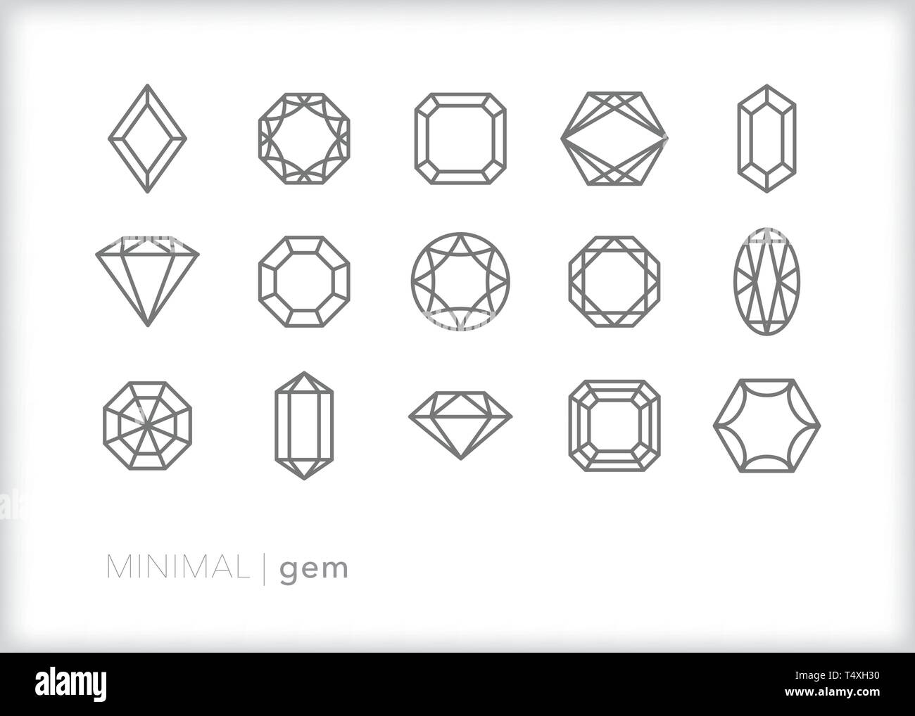 Set de 15 iconos de la línea de joyas y gemas de diferentes cortes de diamantes y piedras preciosas para joyas Ilustración del Vector