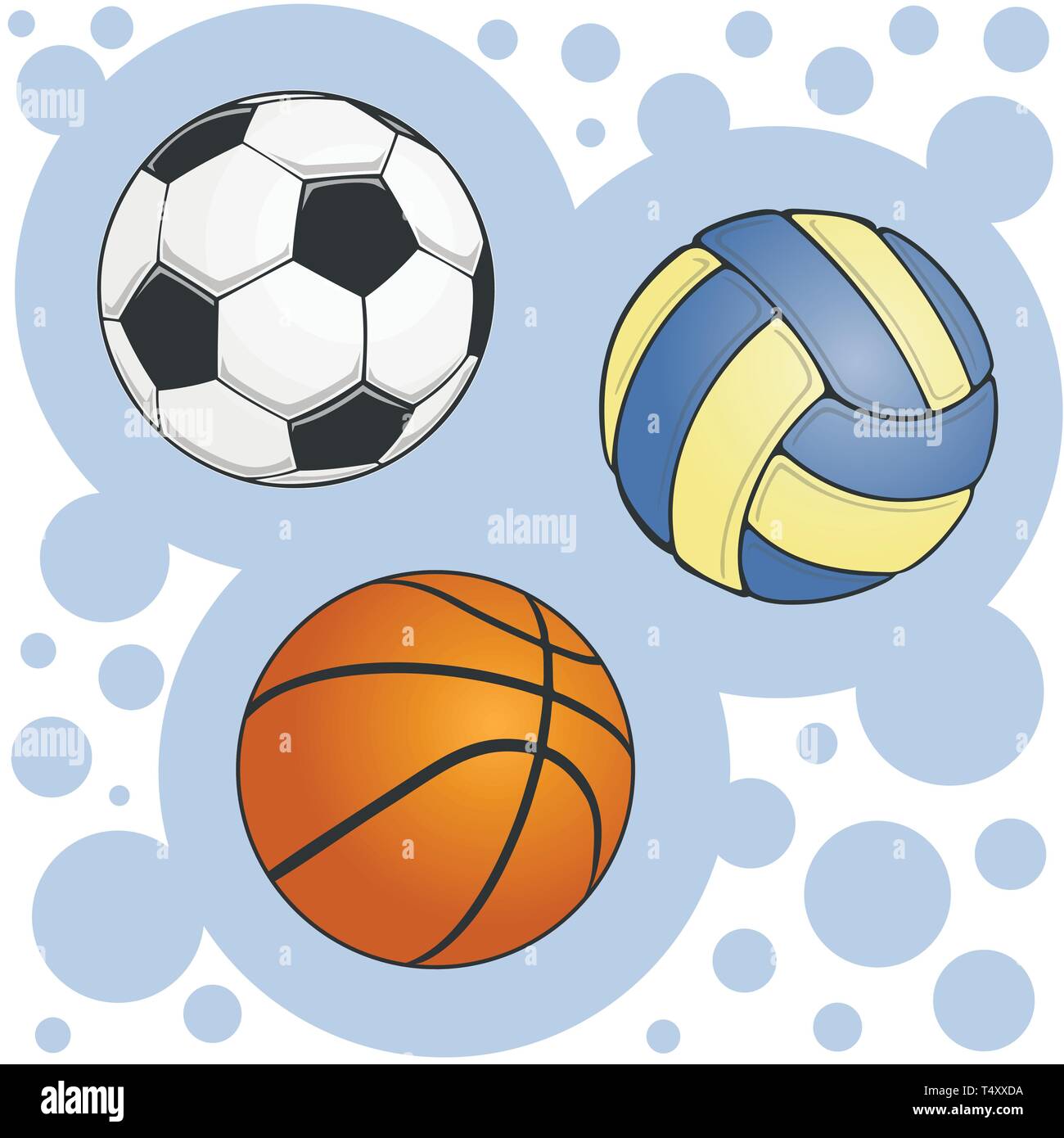 Conjunto de bolas de colores para el fútbol voleibol y básquetbol sobre