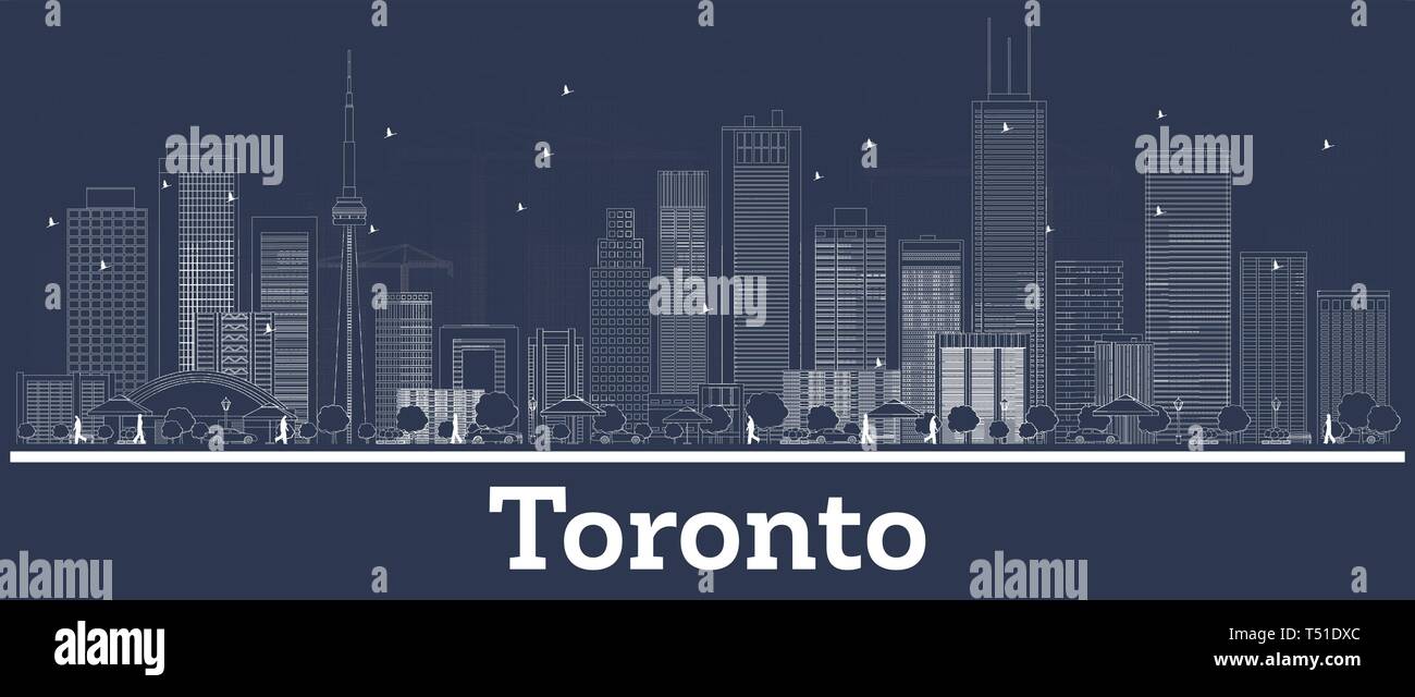 Esquema del horizonte de la ciudad de Toronto, Canadá, con edificios blancos. Ilustración vectorial. Los viajes de negocios y el concepto de arquitectura moderna. Ciudad de Toronto Ilustración del Vector