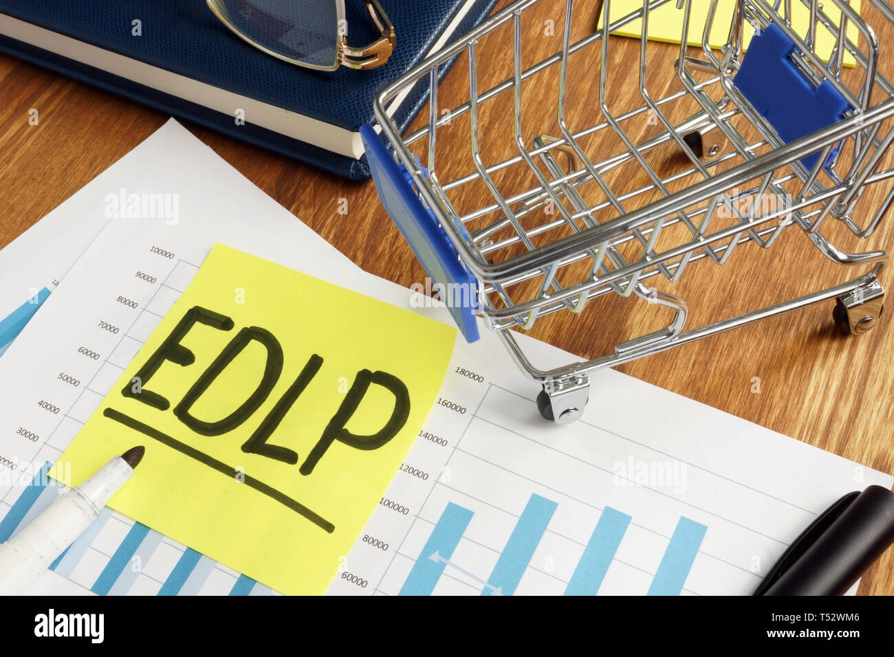 EDLP precios bajos todos los días informe de marketing empresarial. Foto de stock