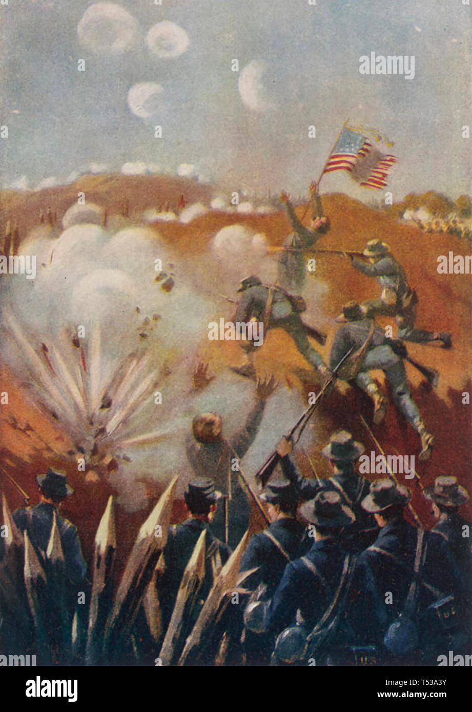 FRANKLIN-Nashville campaña de septiembre a diciembre de 1864, durante la Guerra Civil Americana. Tormenta de soldados de la unión de una serie de posiciones arraigadas Foto de stock
