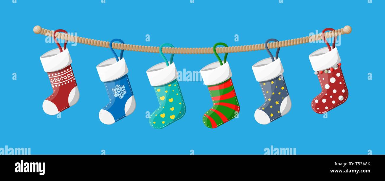Medias navideñas 3d en calcetines de color de cuerda render
