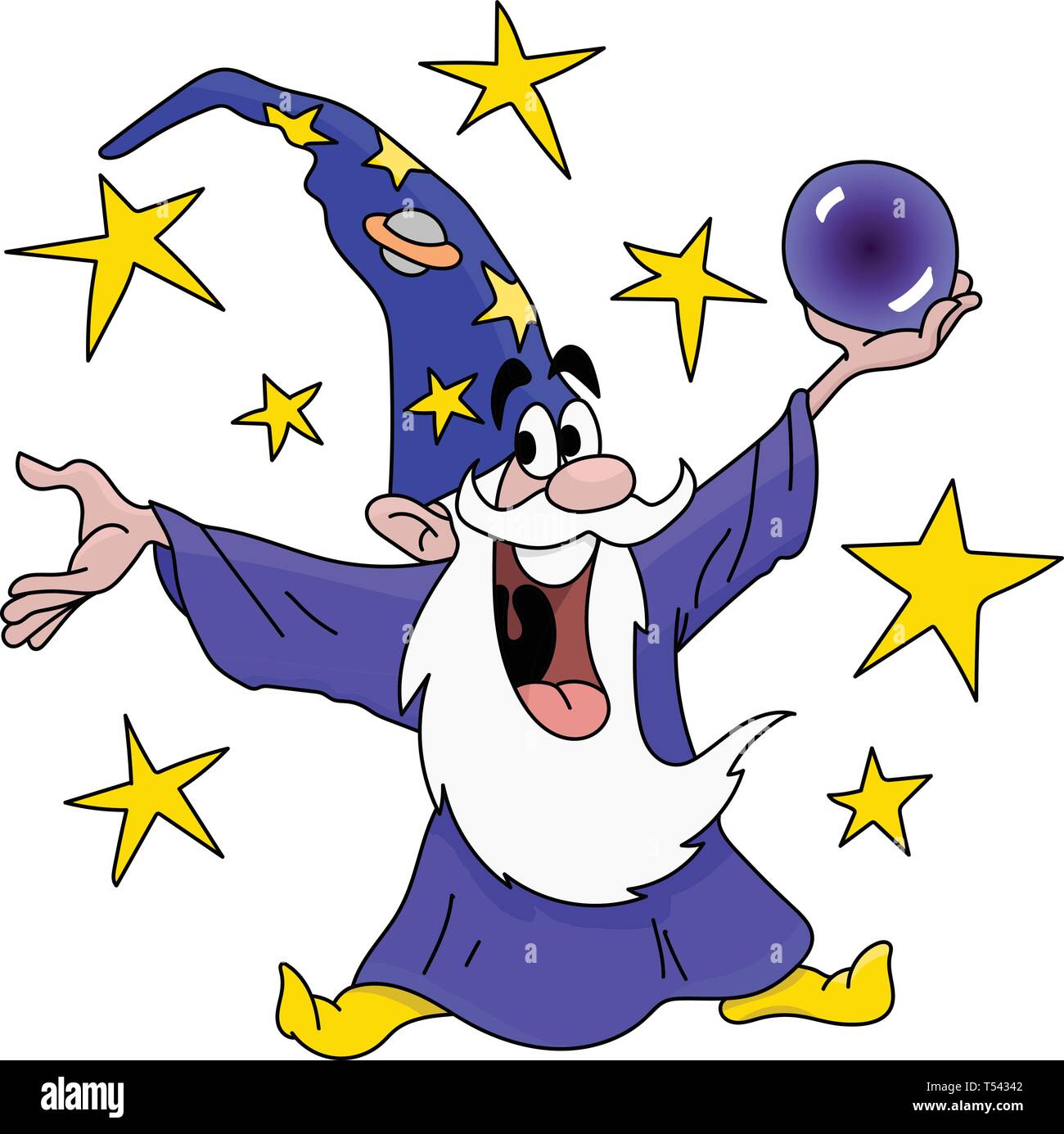 Cartoon mago sosteniendo una bola de cristal en sus manos ilustración  vectorial Imagen Vector de stock - Alamy