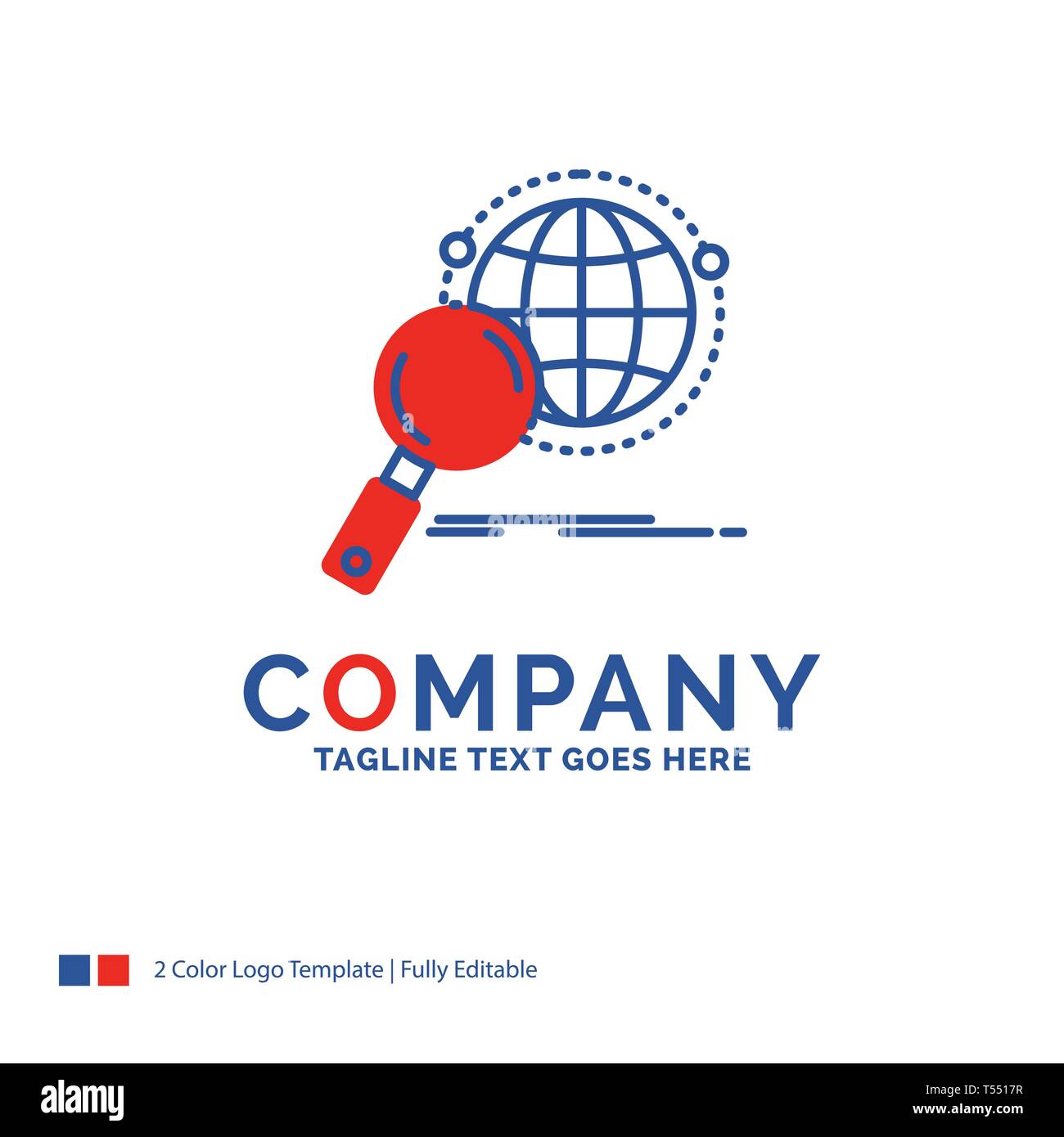 Nombre de la empresa Logo Design for global, Globe, la lupa, la  investigación, el mundo. Azul y Rojo Diseño de Marca con lugar para el  tagline. Logotipo creativo abstracto Imagen Vector de