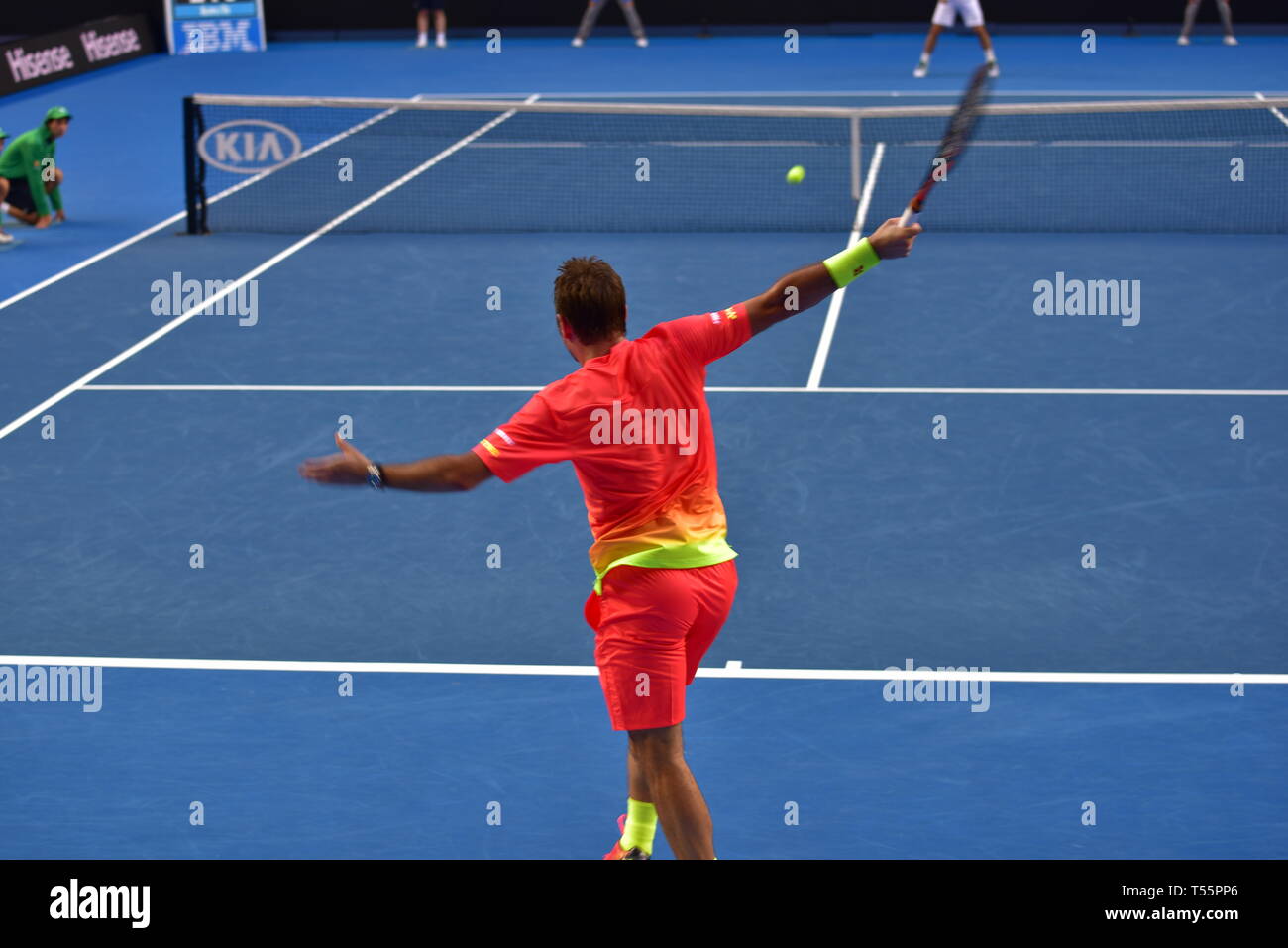 Stan Wawrinka, un jugador profesional suizo de tenis, jugó en el Abierto de Australia 2016 en Melbourne, Australia Foto de stock