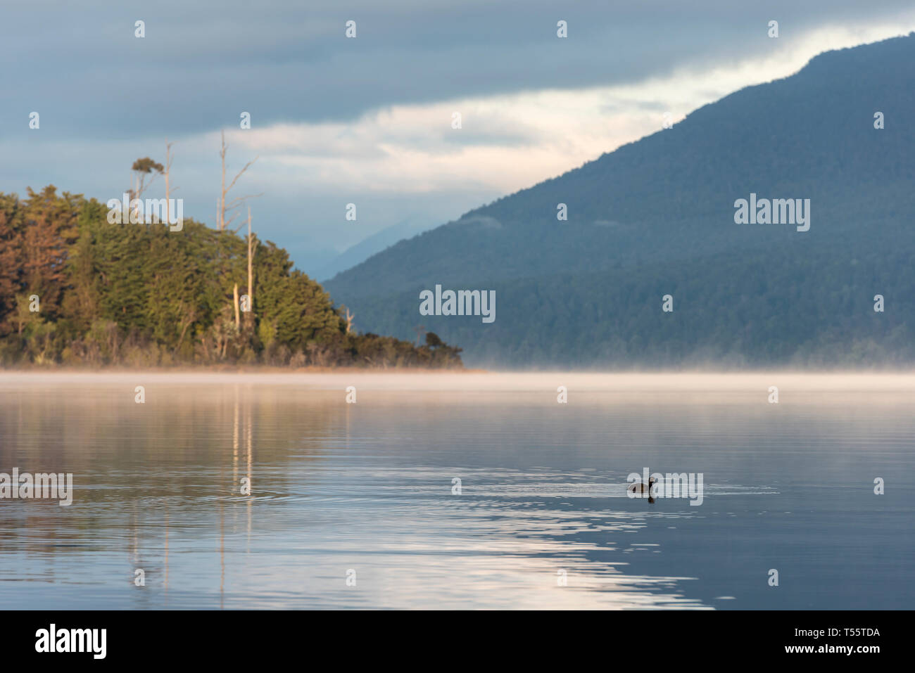 Amanecer en el Lago Te Anau, Nueva Zelanda Foto de stock
