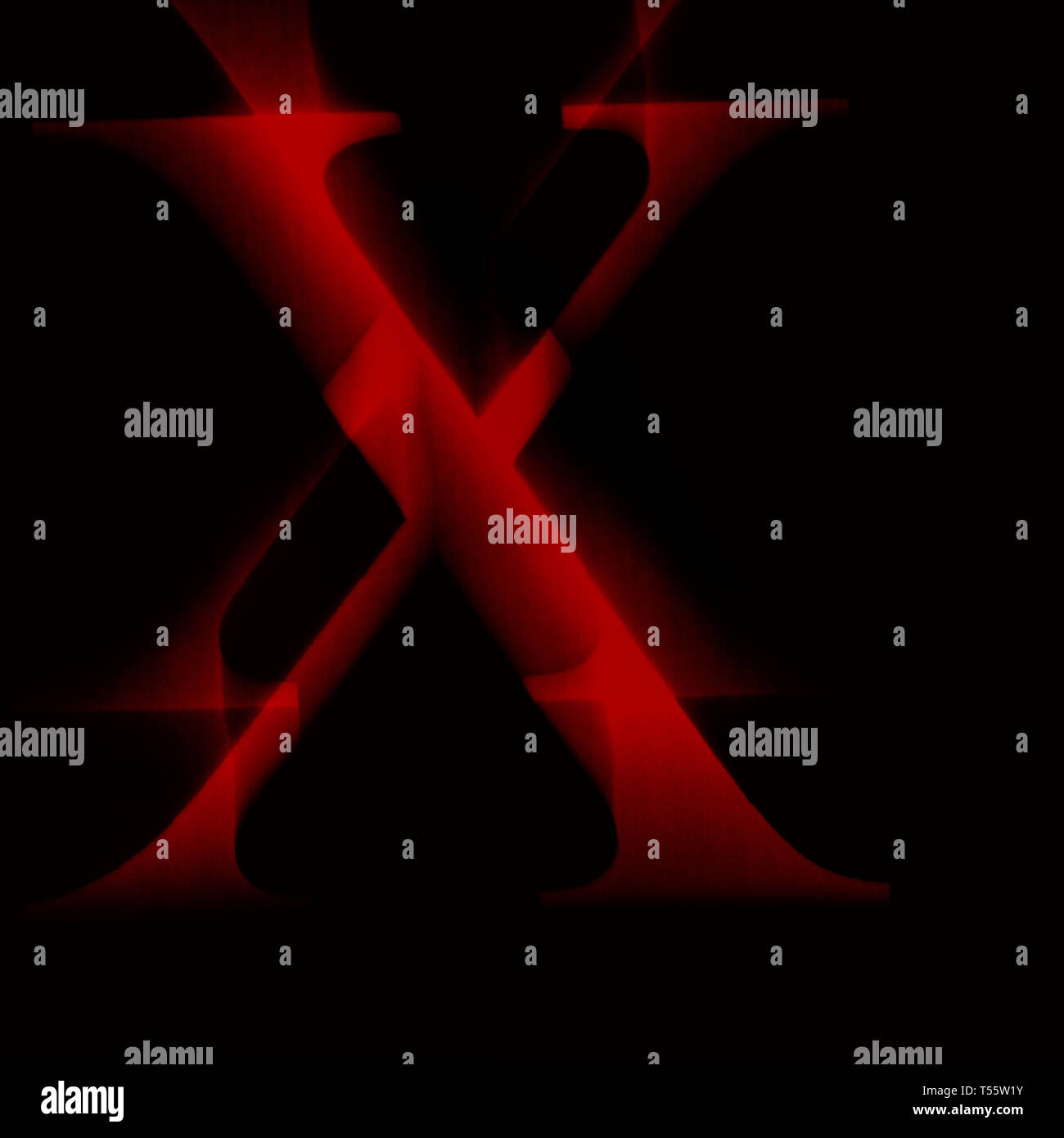 Ilustración de letra X roja con fondo negro Foto de stock