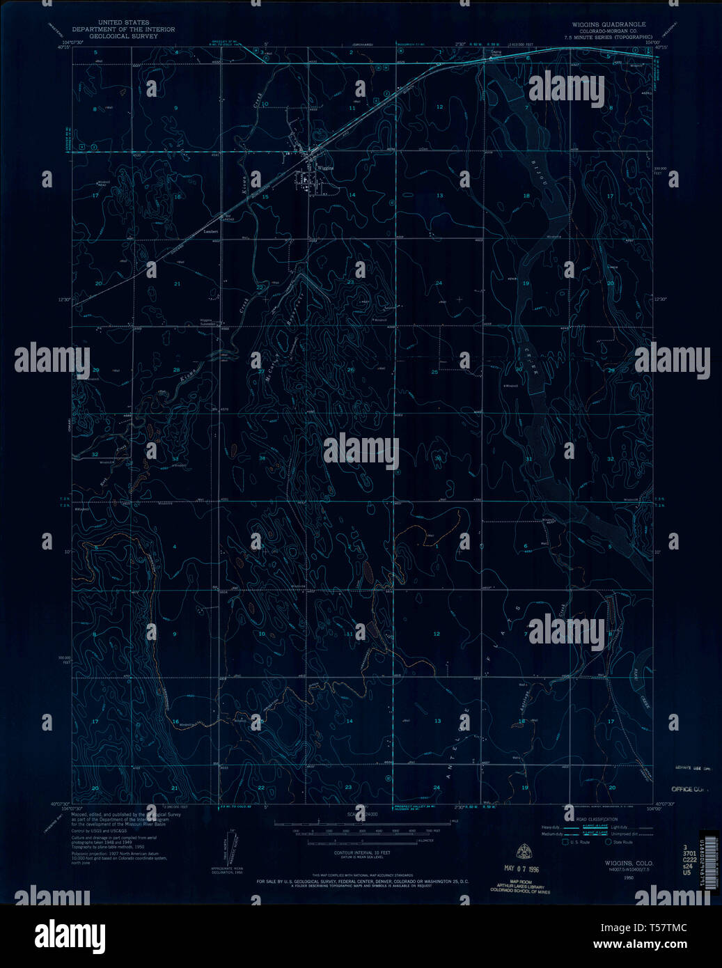 USGS TOPO Mapa CO Colorado Wiggins 401821 1950 24000 Restauración