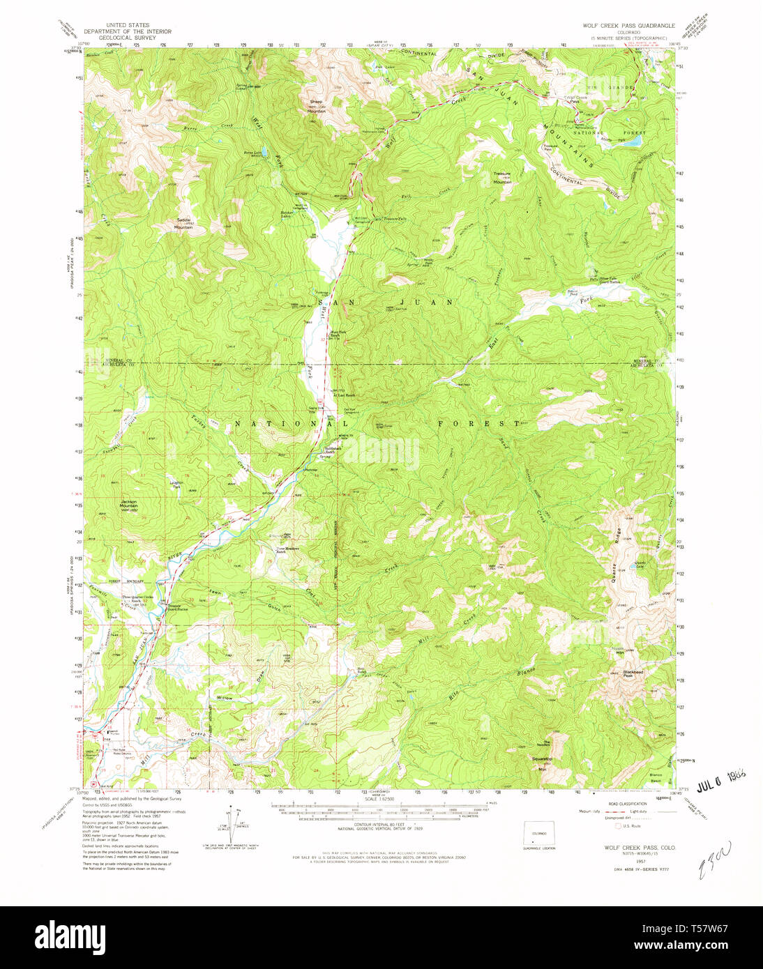 USGS Mapa TOPO Wolf Creek CO Colorado Pass 1957 62500 234956 Restauración Foto de stock