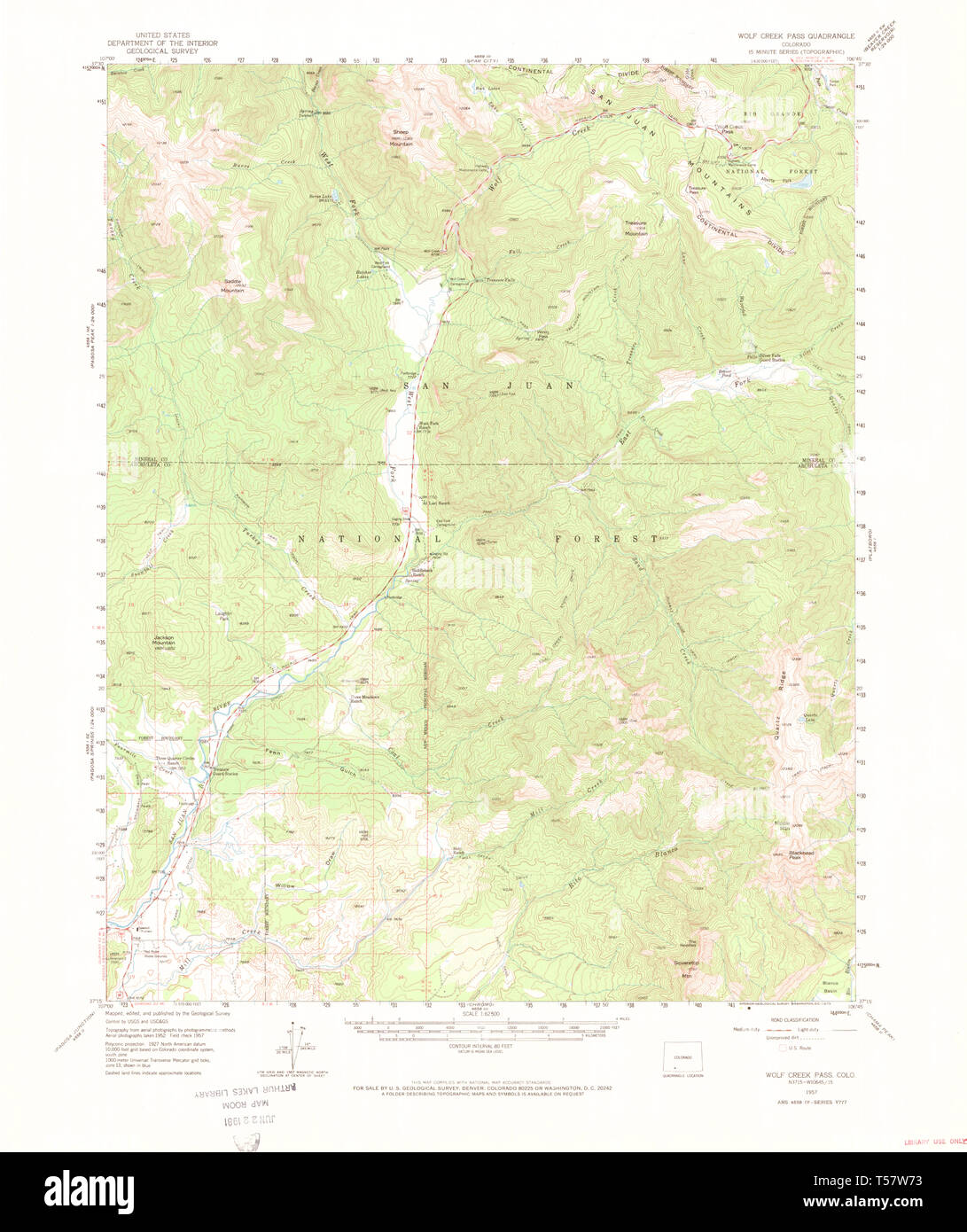 USGS Mapa TOPO Wolf Creek CO Colorado Pass 1957 62500 402581 Restauración Foto de stock