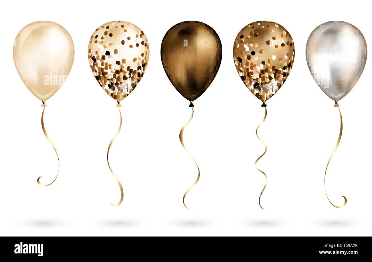 Juego de globos dorados y negros festivos Imagen Vector de stock - Alamy