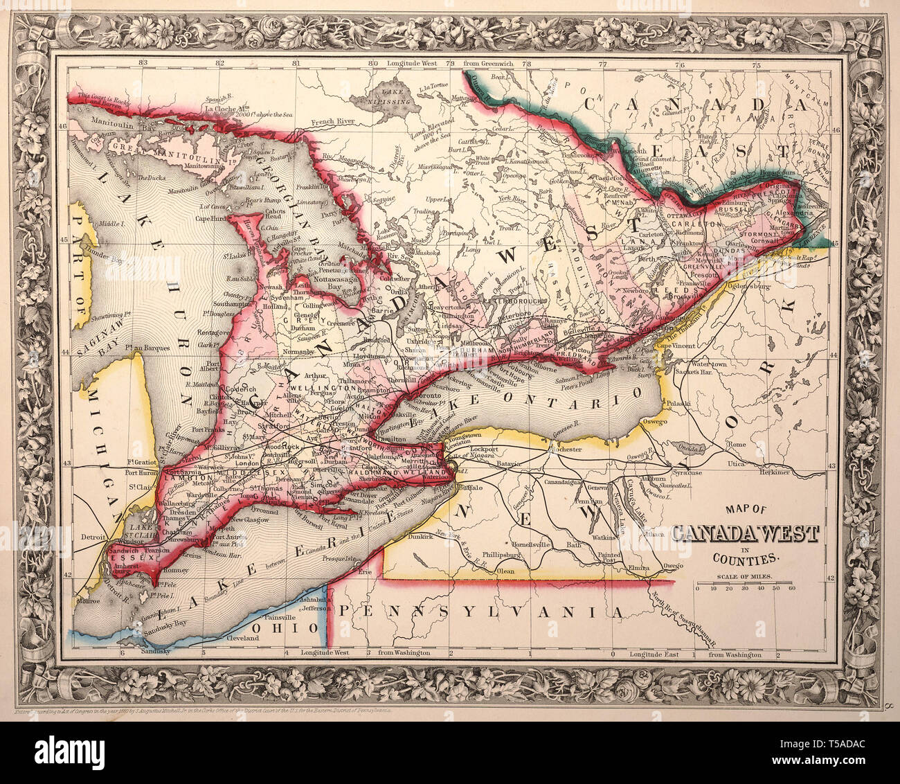 Vintage hermoso mapa dibujado a mano ilustraciones del oeste de Canadá de libro viejo. Puede ser utilizado como elemento decorativo o póster para el diseño de interiores. Foto de stock