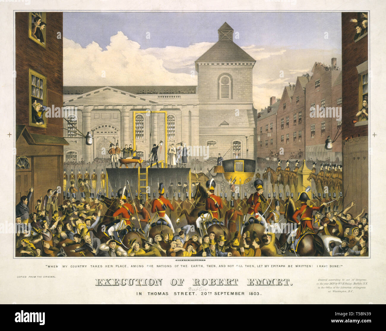 Ejecución de Robert Emmet en Thomas Street, 20 de septiembre de 1803, litografía, Gies and Company, 1878 Foto de stock