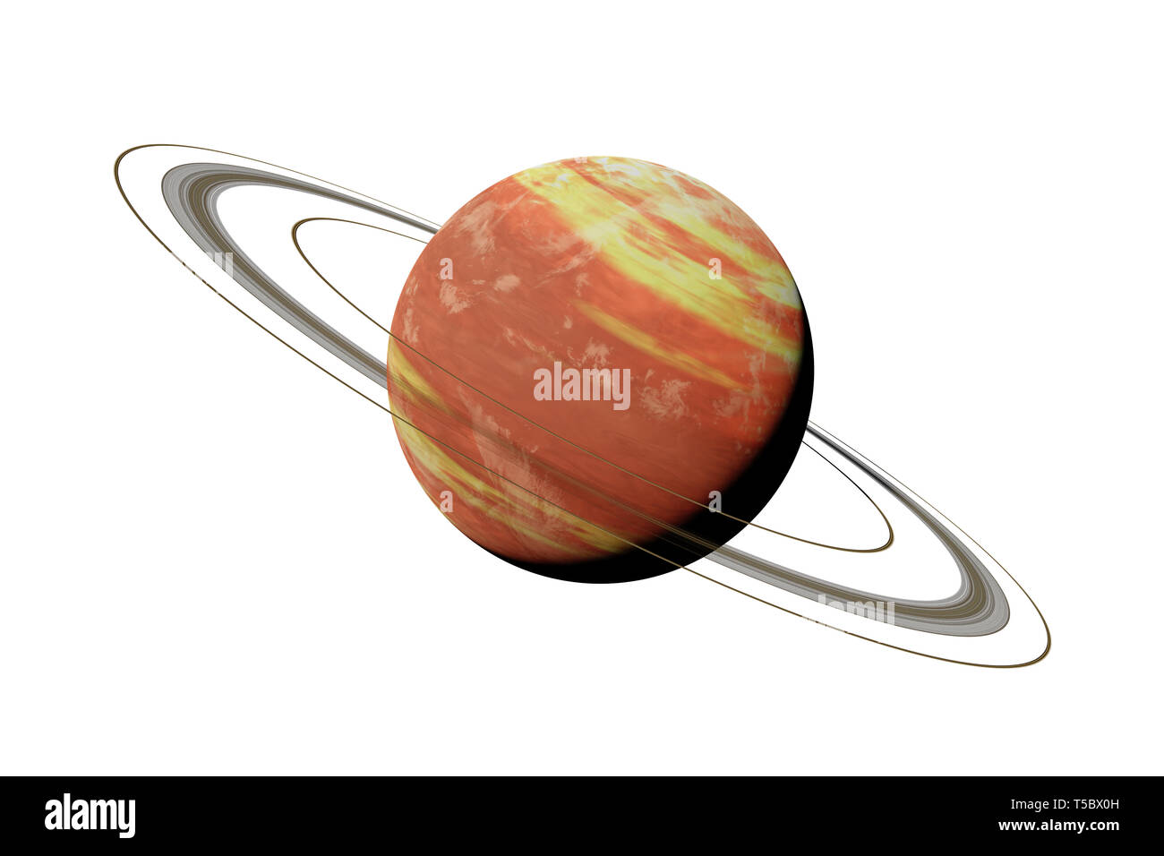 Planeta alienígena, exoplaneta con sistema de anillos, exo gigante gaseoso aislado sobre fondo blanco (espacio 3D ilustración, elementos de esta imagen son amuebladas por N Foto de stock