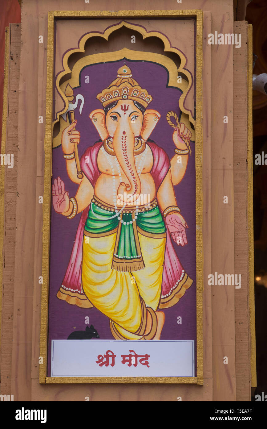 Recorte pintado de Shri Mod Señor Ganesha, Pune, Maharashtra, India, Asia Foto de stock