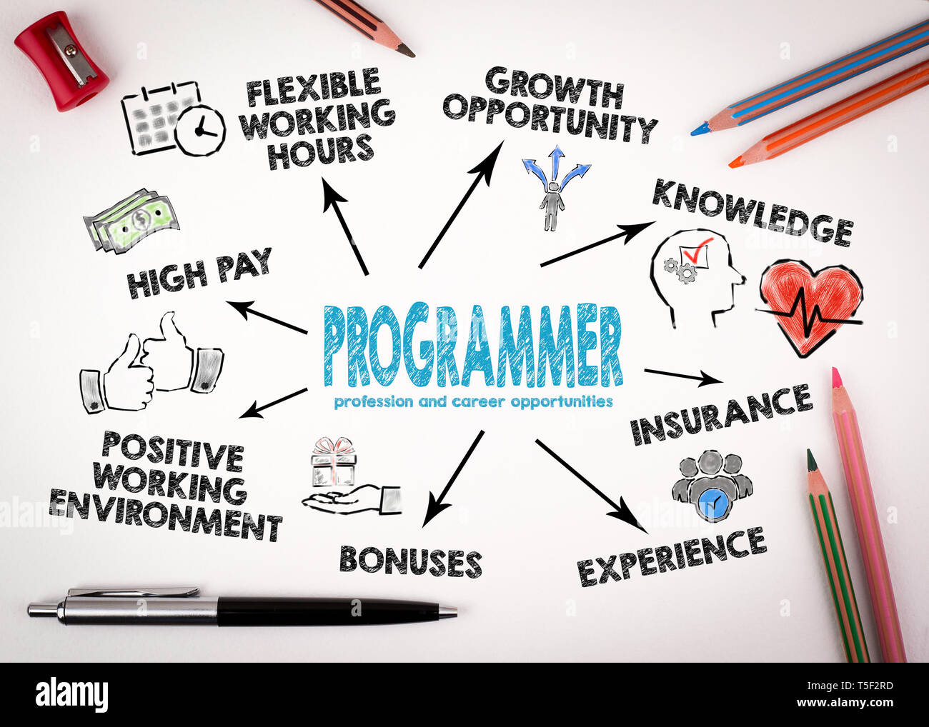 La profesión de programador y oportunidades de carrera Foto de stock