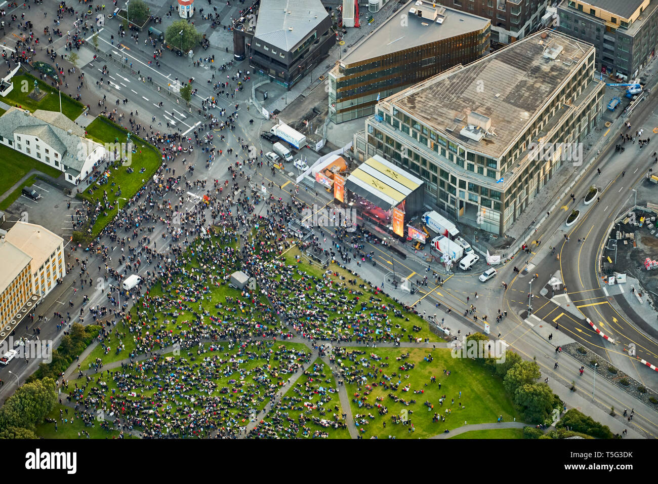 Aerial-Crowds Día Cultural de Reykjavik, Reykjavik, Iceland Foto de stock