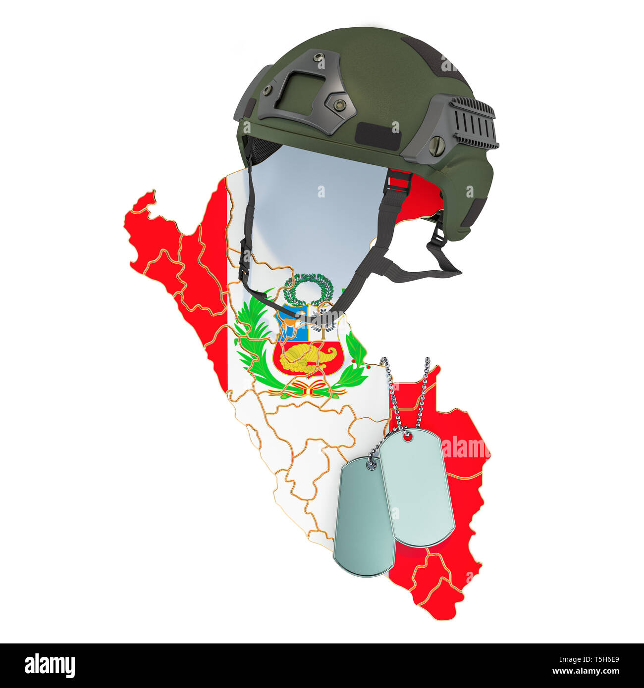 La fuerza militar del ejército peruano, o el concepto de guerra. 3D rendering aislado sobre fondo blanco. Foto de stock