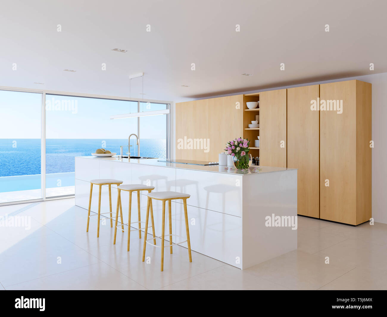 3D-Ilustración de un nuevo y moderno apartamento de verano. Foto de stock