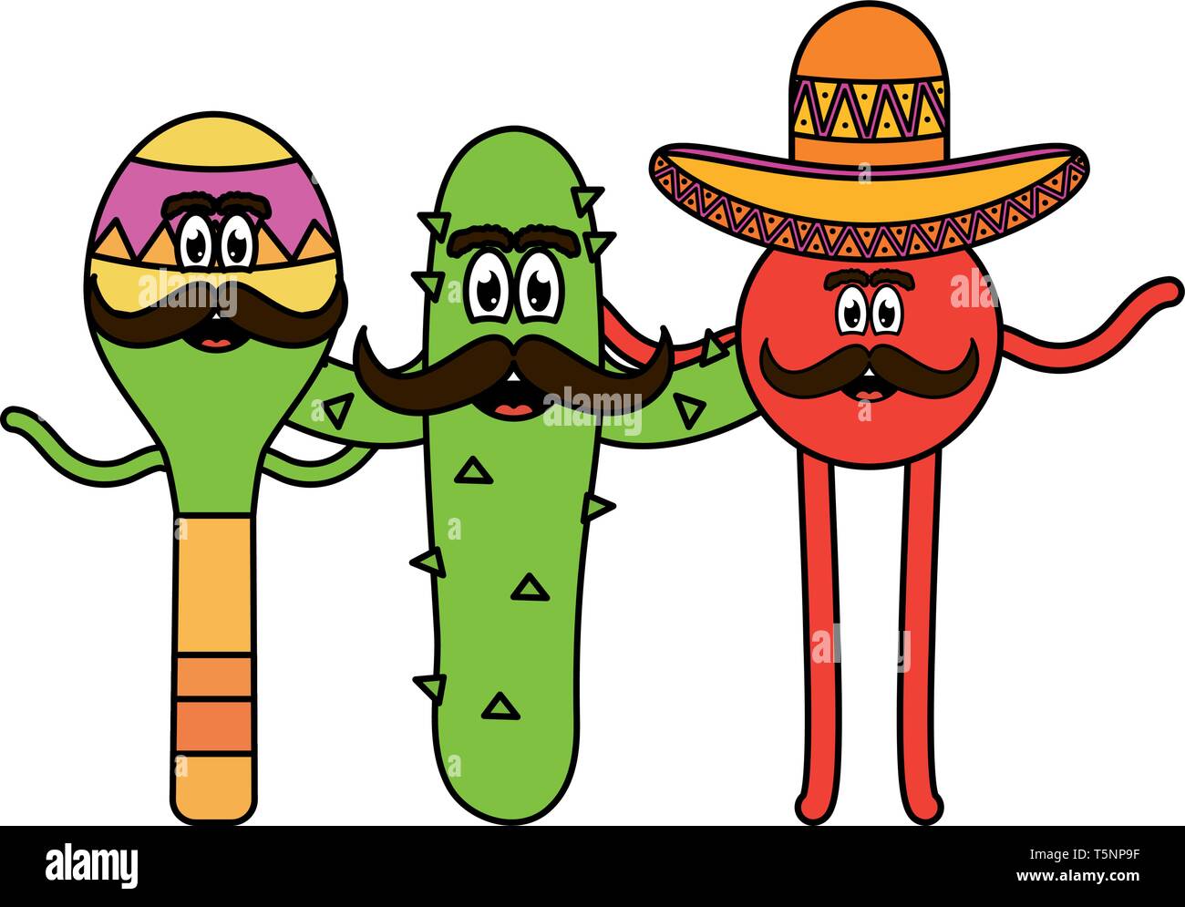 Emoji mexicano con sombrero y cactus ilustración Vectorial character