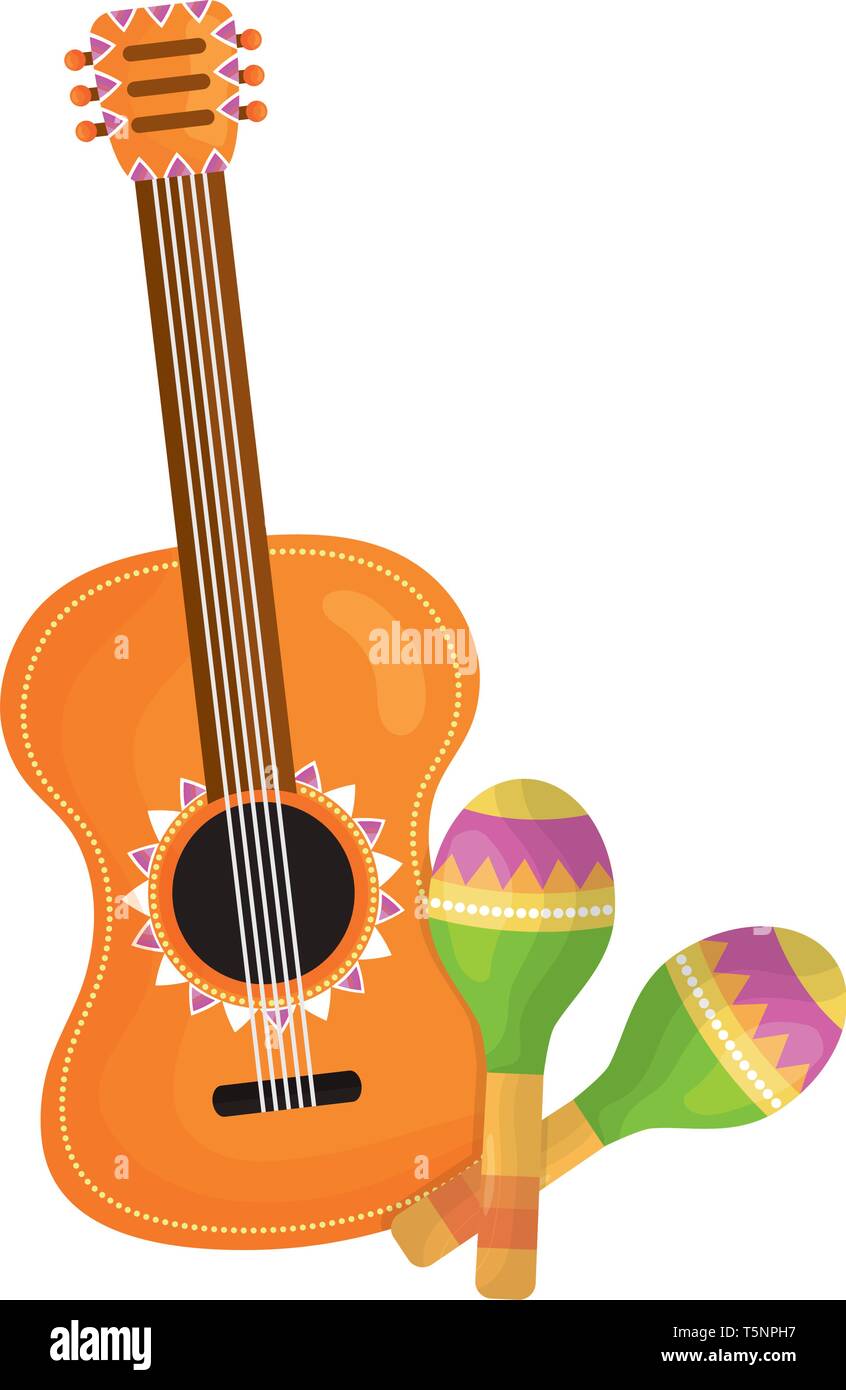 Guitarra y maracas instrumentos diseño ilustración vectorial Imagen