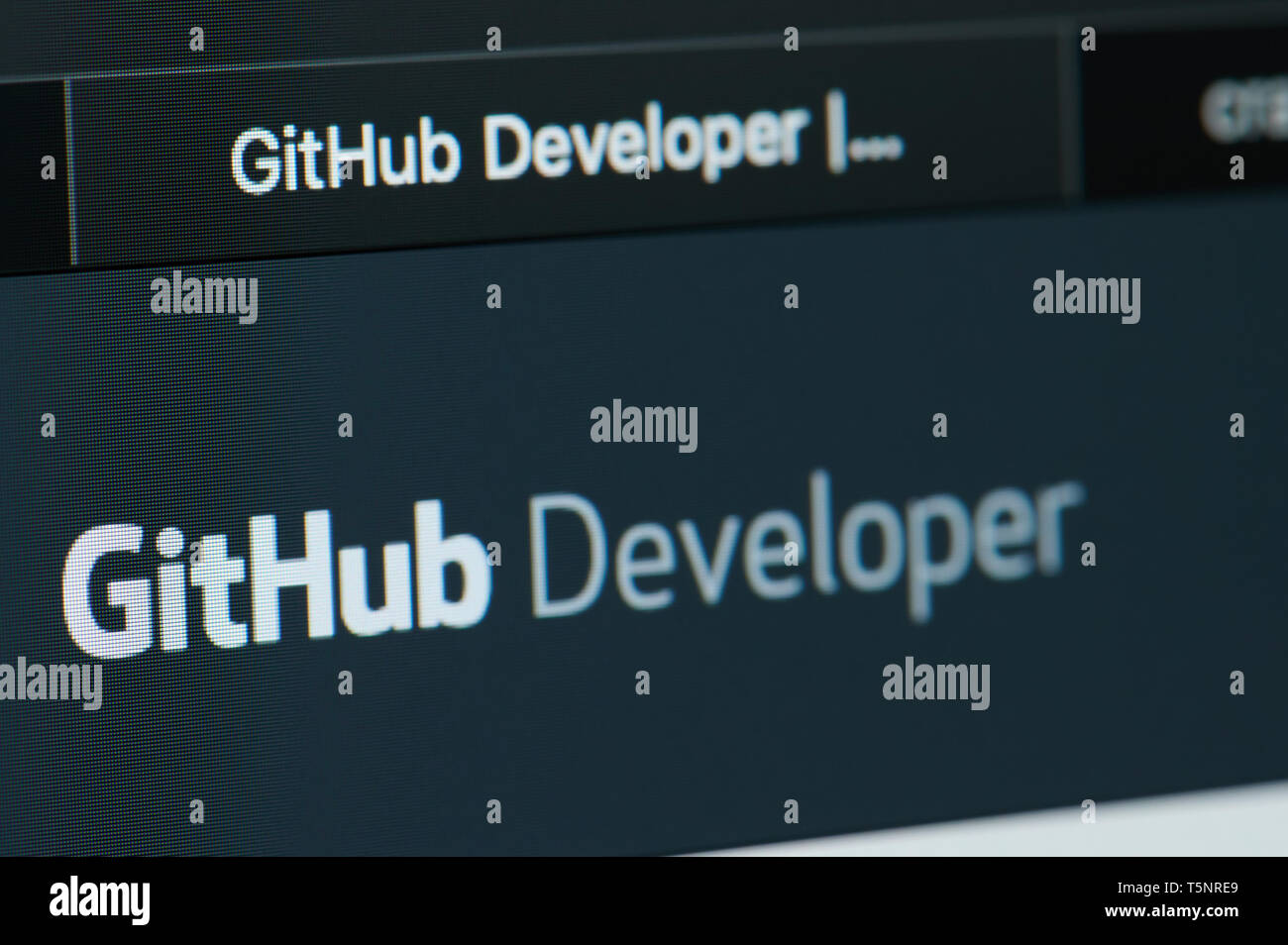 Nueva York, Estados Unidos, Abril 22, 2019: GitHub developer home page en la pantalla de un ordenador portátil cerrar Foto de stock