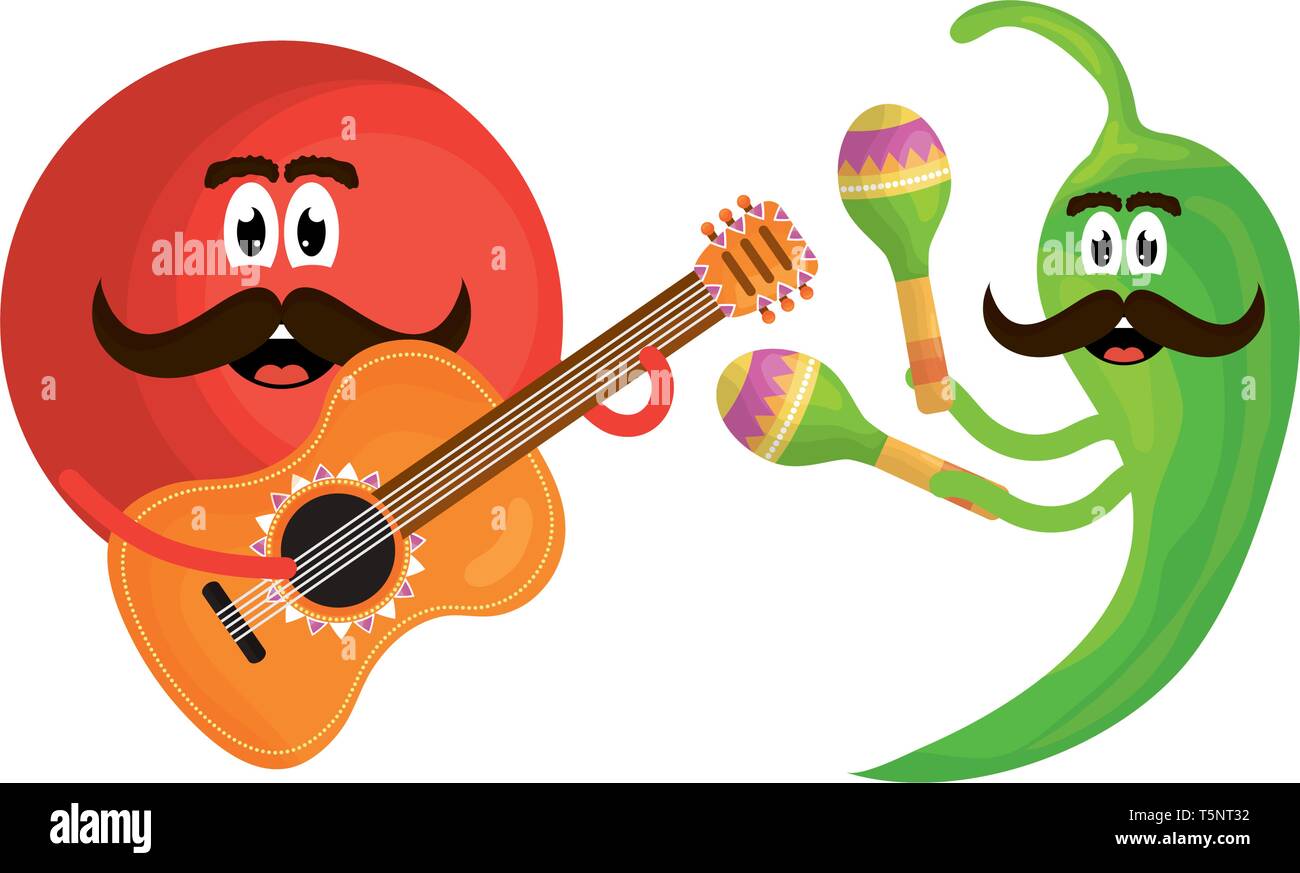 Emoji mexicano personaje con guitarra y ají diseño ilustración