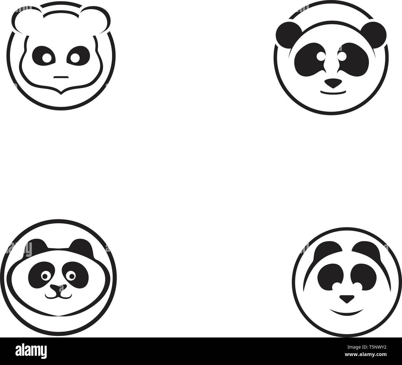 Panda logo vector de cabeza en blanco y negro Ilustración del Vector