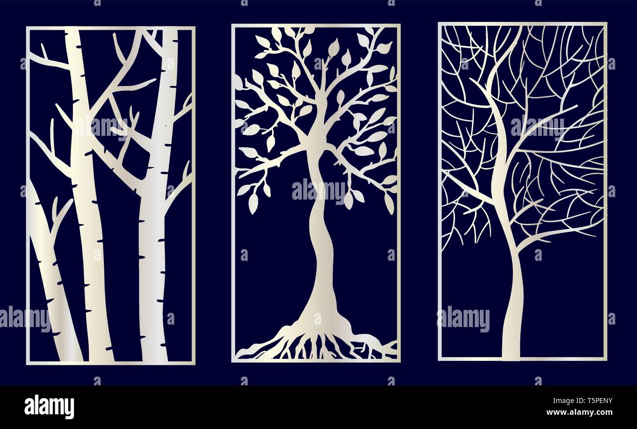 Conjunto de corte láser Paneles decorativos con formas de árbol.ilustración  vectorial Imagen Vector de stock - Alamy