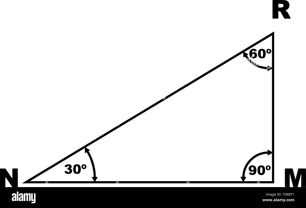 La imagen muestra un triángulo con el nombre de GRN. Tiene un ángulo de 30  grados, 60 grados R, M 90 grados, grabado o dibujo de línea vintage  illustra Imagen Vector de stock - Alamy