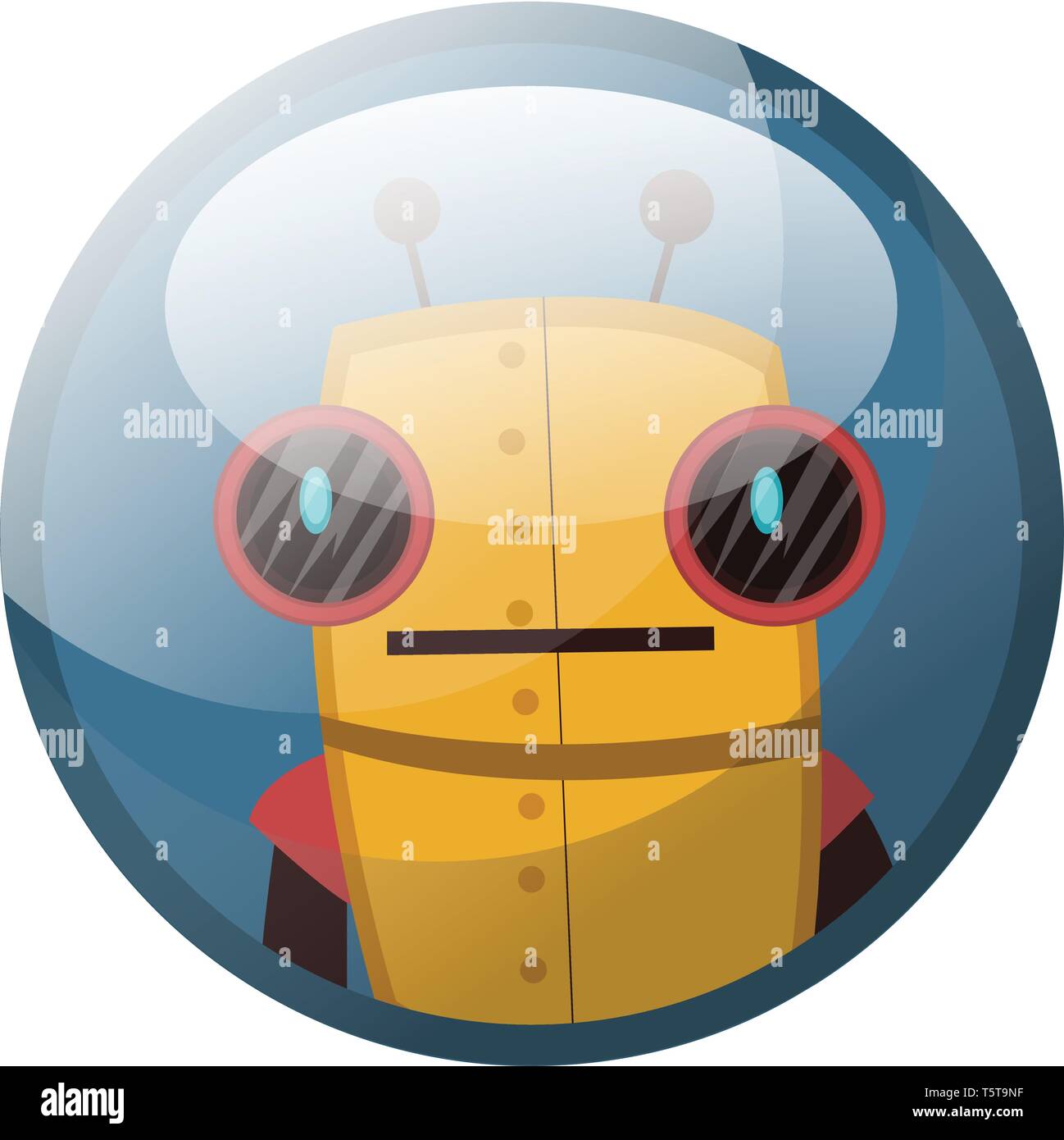 Personaje de dibujos animados de robot retro amarillo con grandes ojos  negros ilustración vectorial en círculo azul claro sobre fondo blanco  Imagen Vector de stock - Alamy