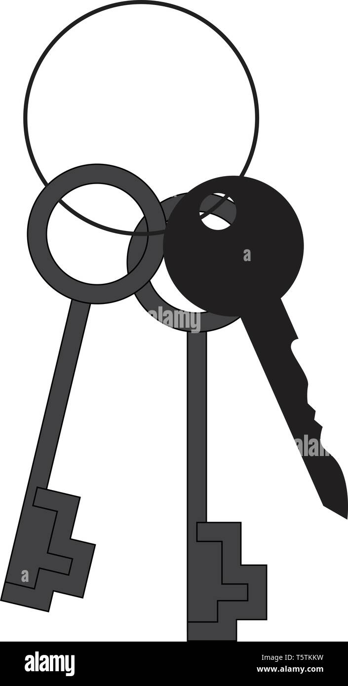 Imagen de dibujos animados de un montón de color gris y negro-llaves en un  llavero color de dibujo o ilustración vectorial Imagen Vector de stock -  Alamy