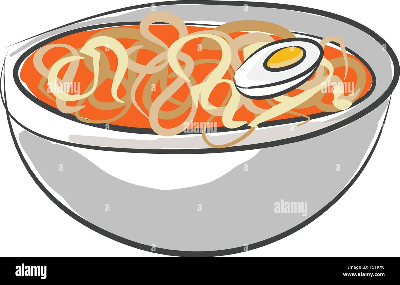 Deliciosa sopa de pasta rellena un recipiente parece tan picante y colorida  junto con rodajas de huevo media color de dibujo o ilustración vectorial  Imagen Vector de stock - Alamy