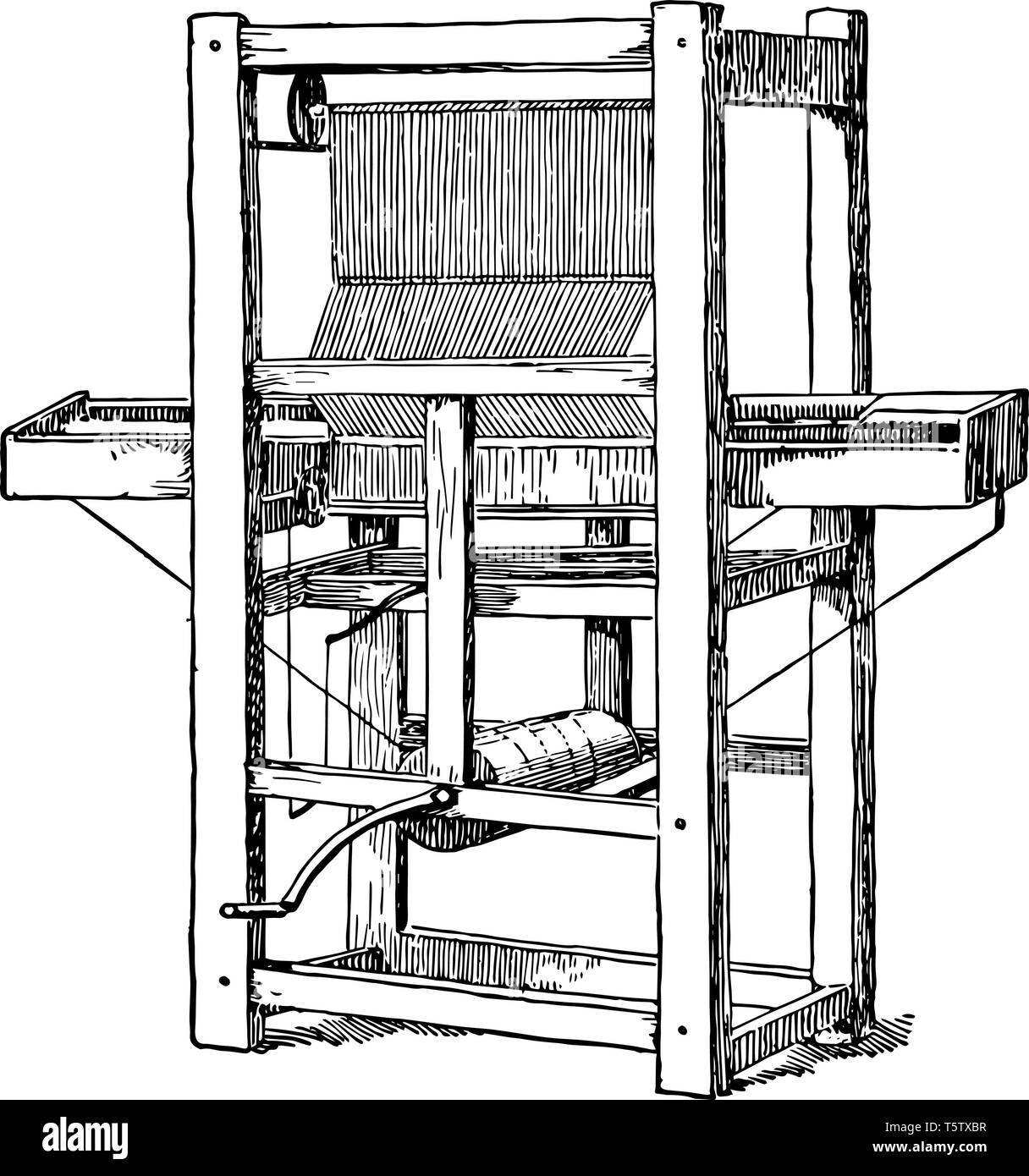 Esta ilustración representa Cartwright Primer telar mecánico que  facilitaron el proceso de construcción de tejido línea vintage de dibujo o  ilustración grabado Imagen Vector de stock - Alamy