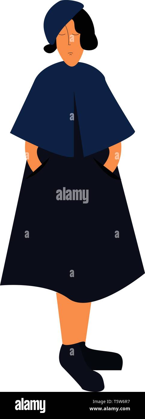 Una chica en un vestido azul, con un sombrero azul, zapatos negros y con  los ojos cerrados, cartoon, vector, el color de dibujo o ilustración Imagen  Vector de stock - Alamy