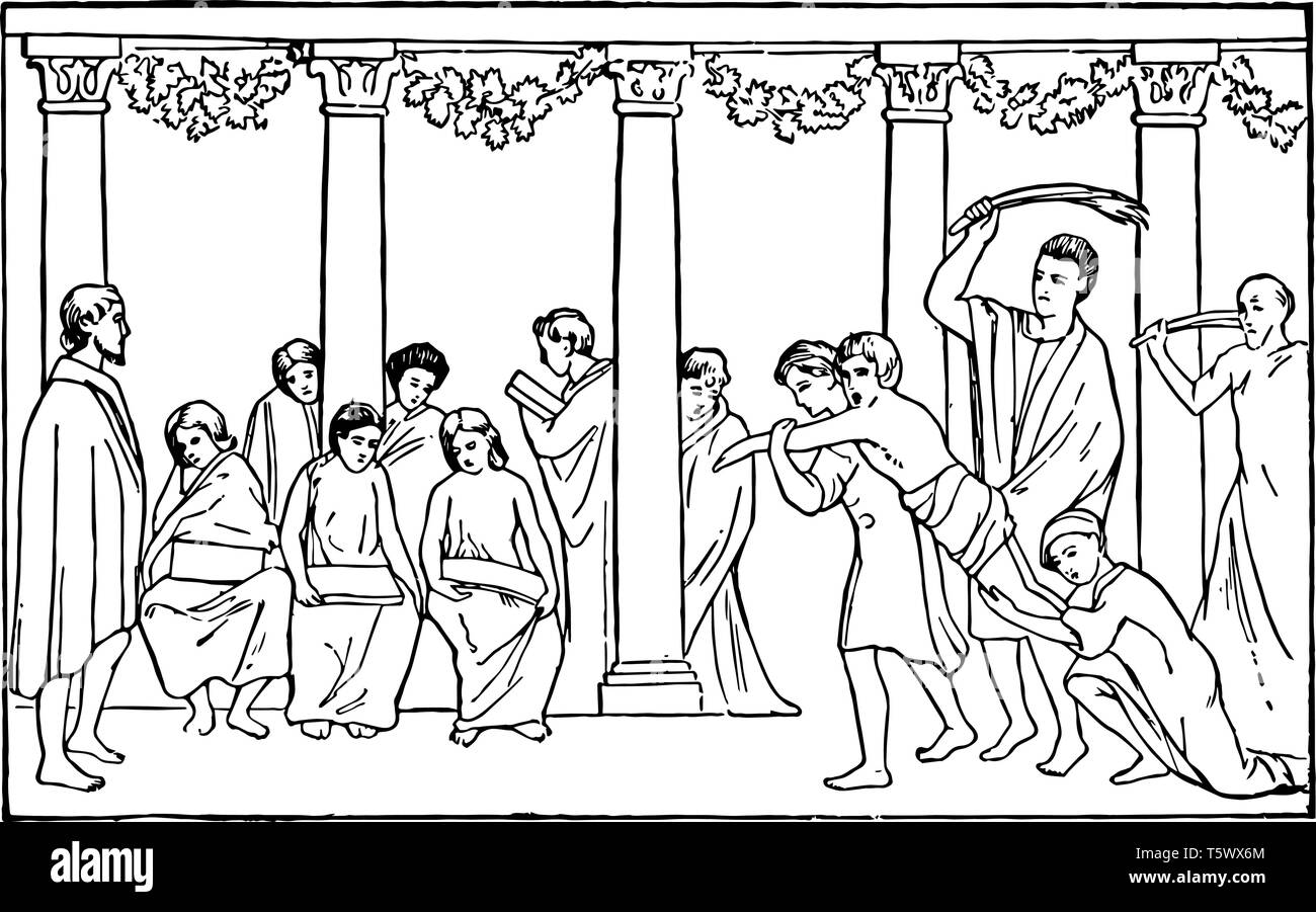Escena de la escuela romana de pintura mural castigo imperio Romano la