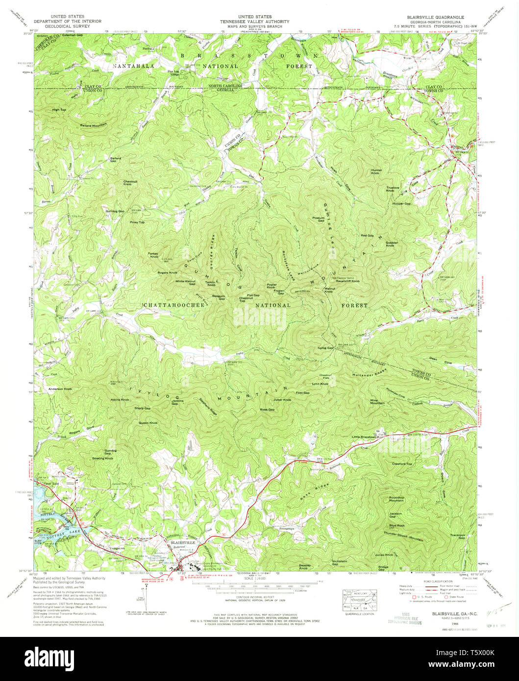 USGS TOPO Mapa Georgia GA Blairsville 245070 1966 24000 Restauración Foto de stock