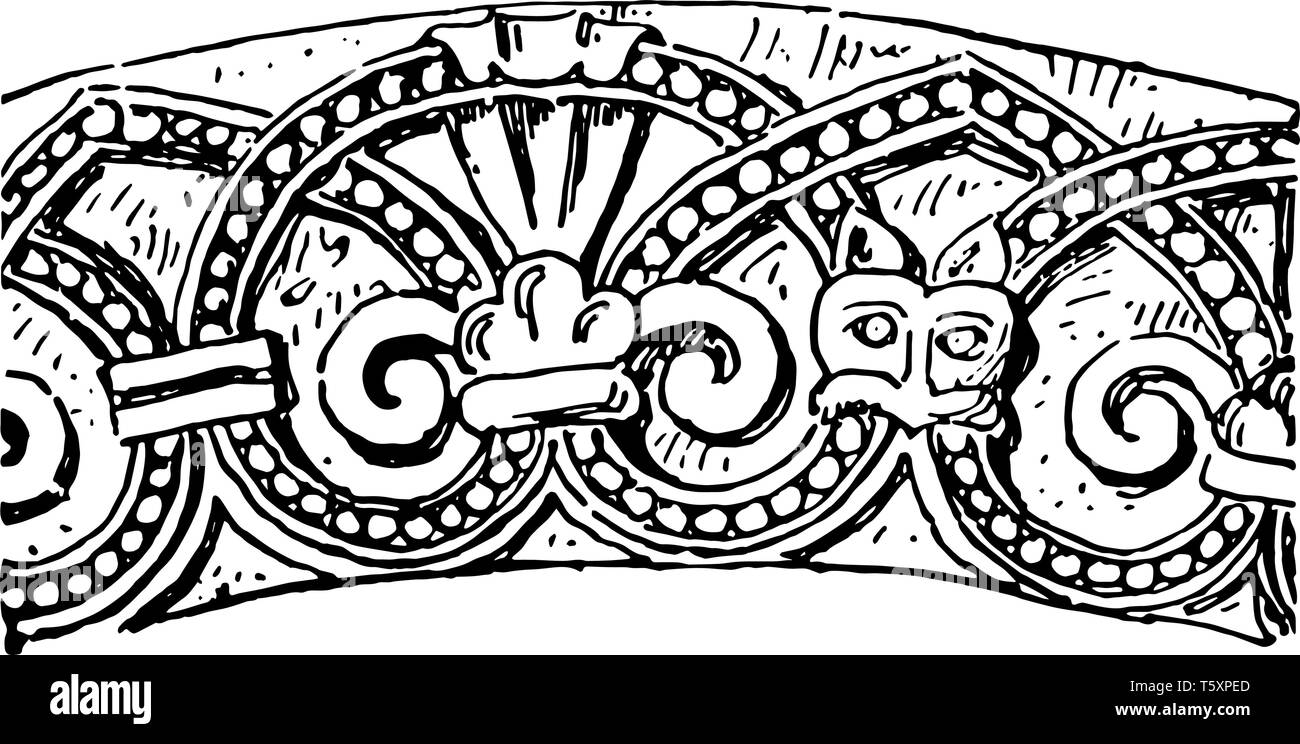 Anthemion son de Hereford Cathedral línea vintage de dibujo o ilustración de grabado. Ilustración del Vector