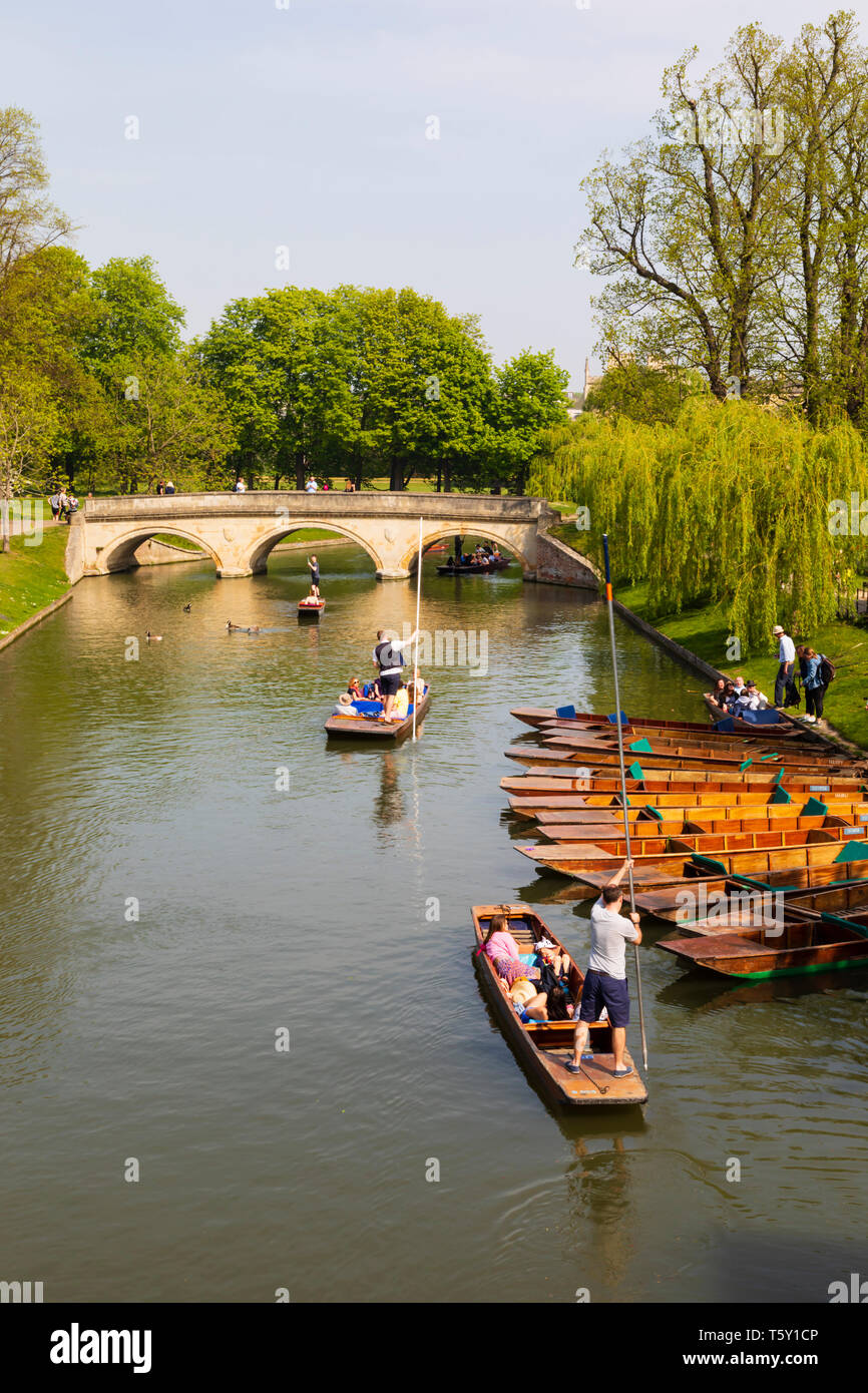 Punts del río Cam bridge en el Clare College, Universidad de la ciudad de Cambridge, Cambridgeshire, Inglaterra Foto de stock