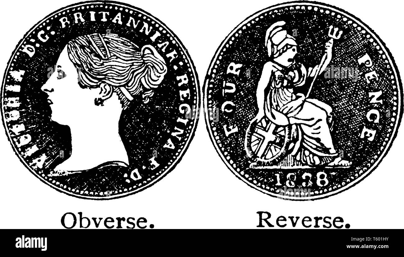 Fourpenny pedazo de la Reina Victoria que una moneda de plata inglés