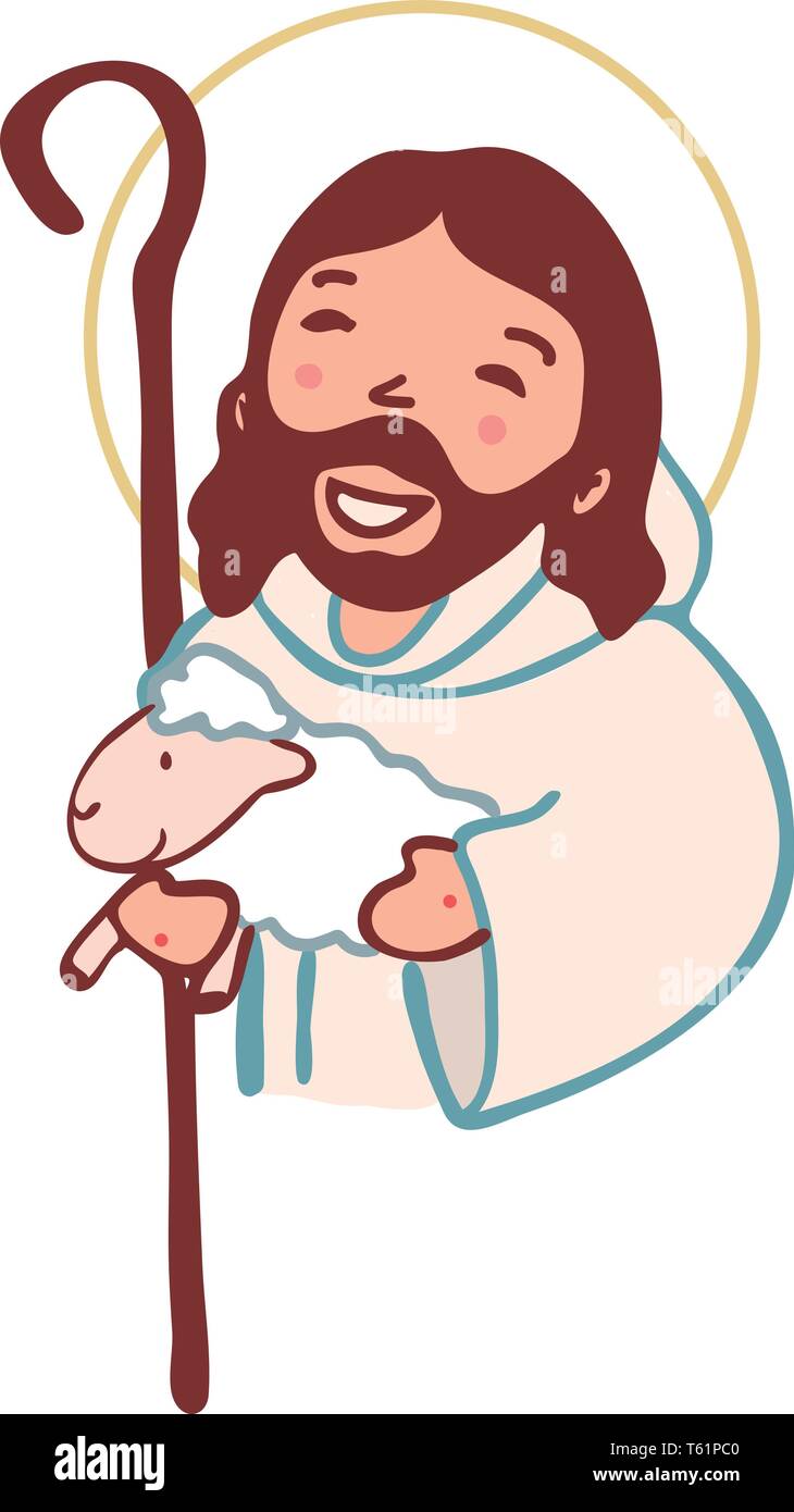 Ilustración vectorial dibujada a mano o un dibujo de Jesucristo, Buen Pastor,  en un estilo de dibujos animados Imagen Vector de stock - Alamy