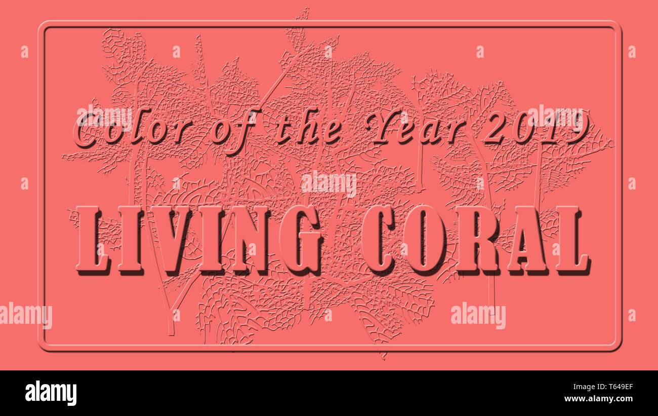 - Color de texto del año 2019, Coral vivo - en el fondo del logotipo Foto de stock