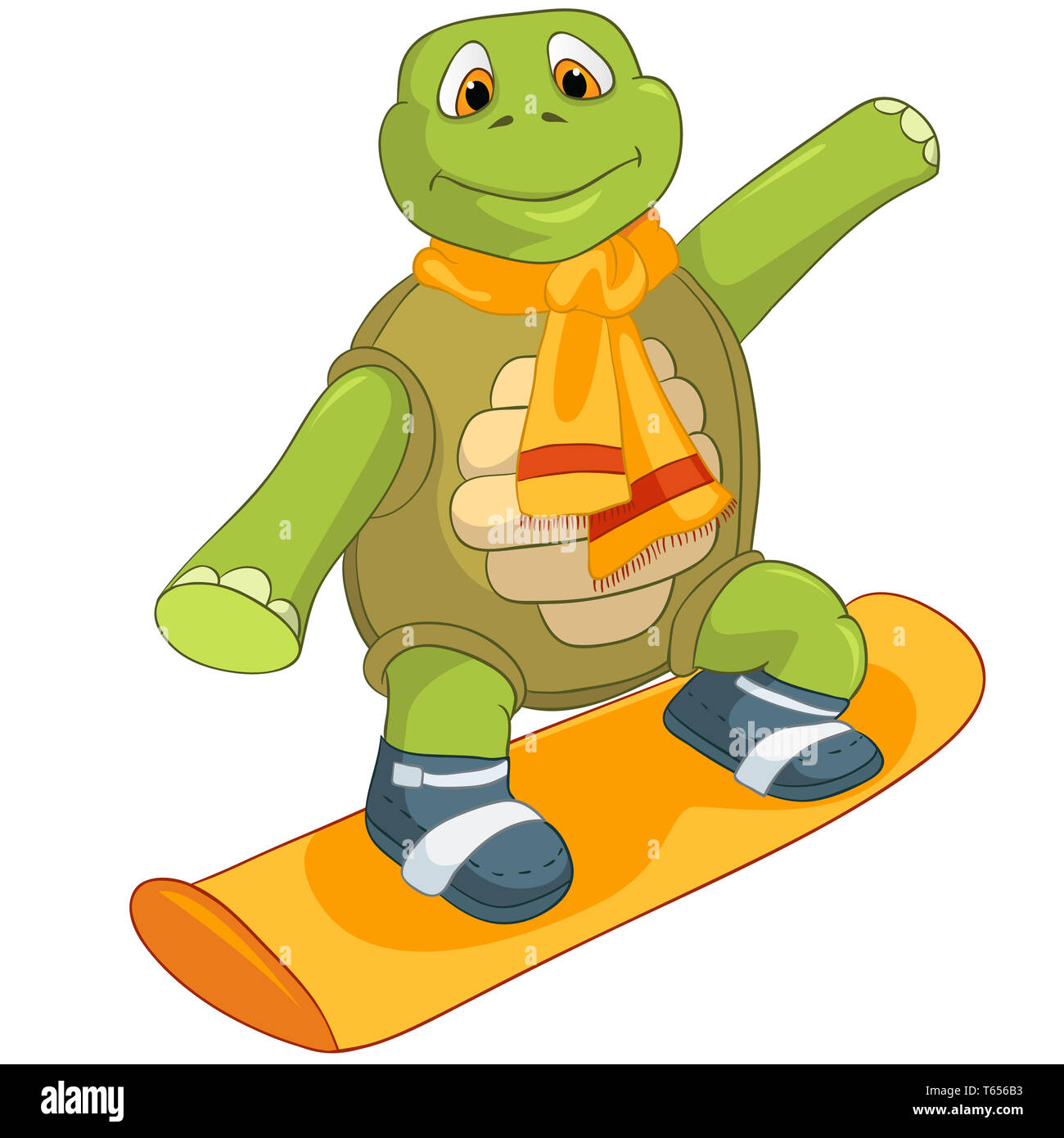 Gracioso Tortuga. Snowboard. Foto de stock